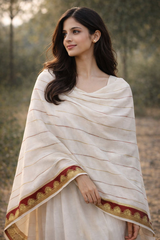 PURE LAWN GOLDEN LINE BORDER JAQUARD TARKASHI SHAWL
