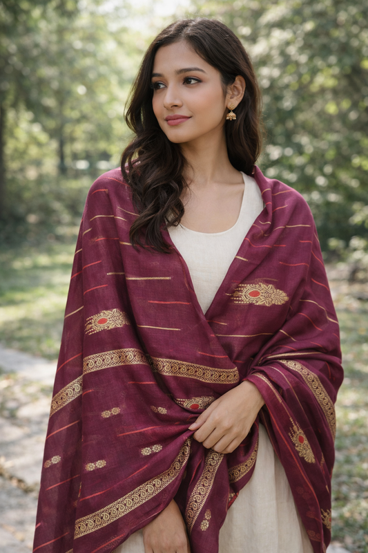 PURE LAWN GOLDEN LINE BORDER JAQUARD TARKASHI SHAWL