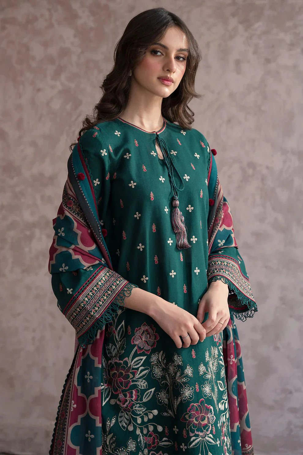 JAZMIN - 3PC LAWN EMBROIDERED SHIRT WITH  PRINTED DUPATTA AND TROUSER