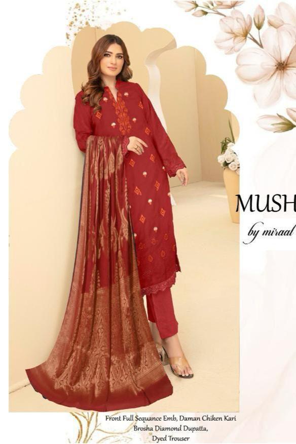 MUSHQ 3PC LAWN EMBROIDERED THREE PIECE