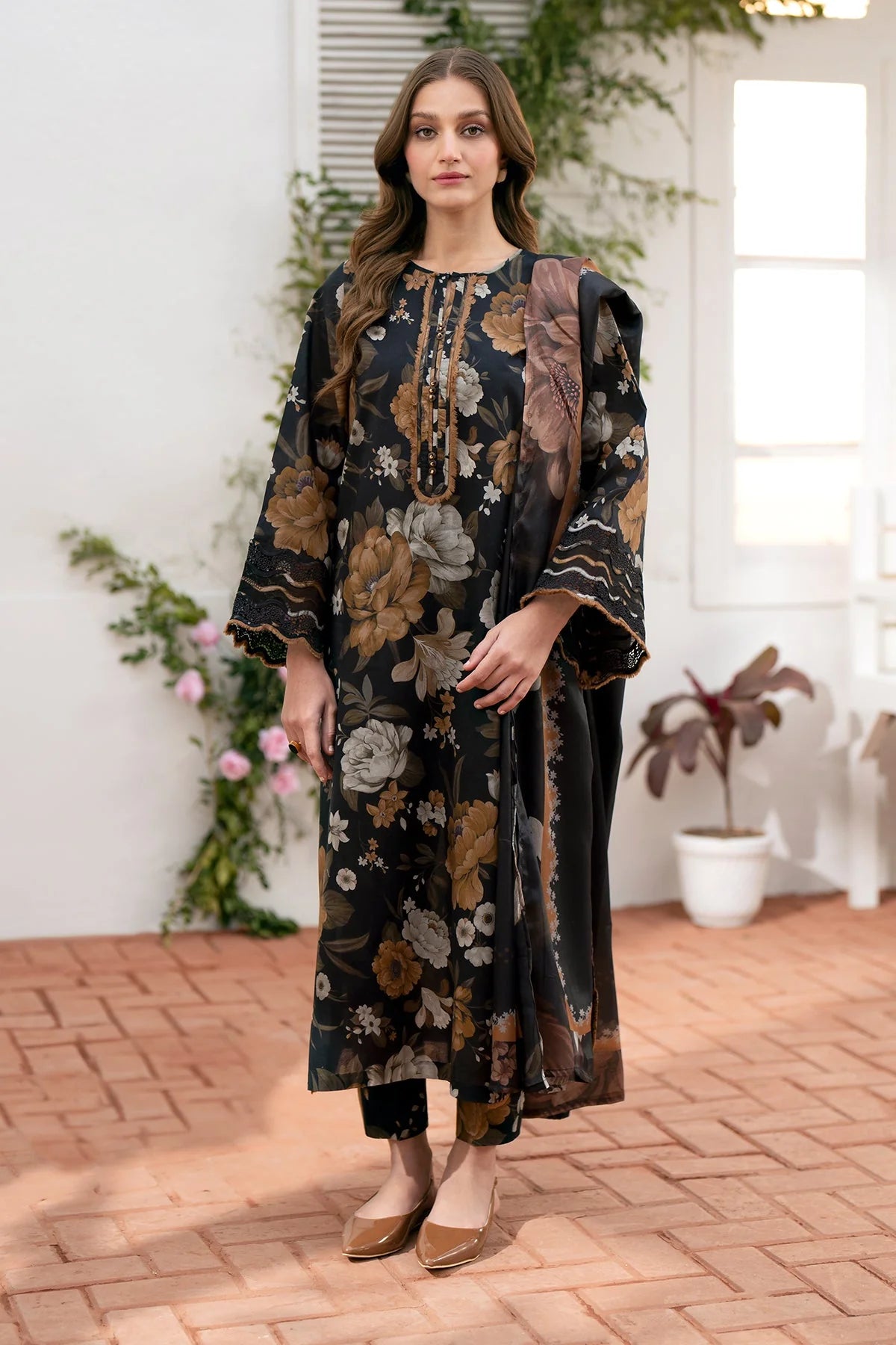 3Pc Digital Lawn Printed Suit with embroidered patches - BAROQUE