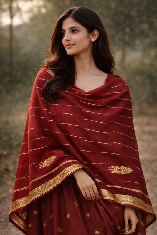 PURE LAWN GOLDEN LINE BORDER JAQUARD TARKASHI SHAWL