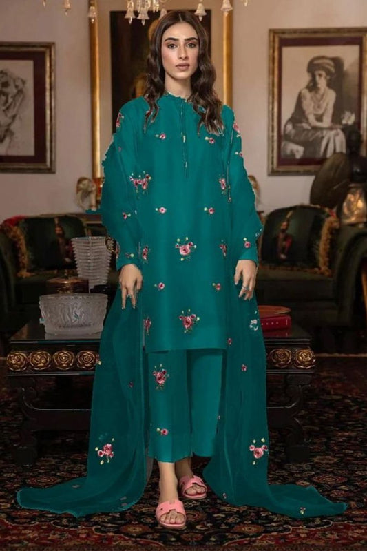 EMBROIDERED 3PC SHAMOOZ WITH ORGANZA EMBROIDERED DUBATTA