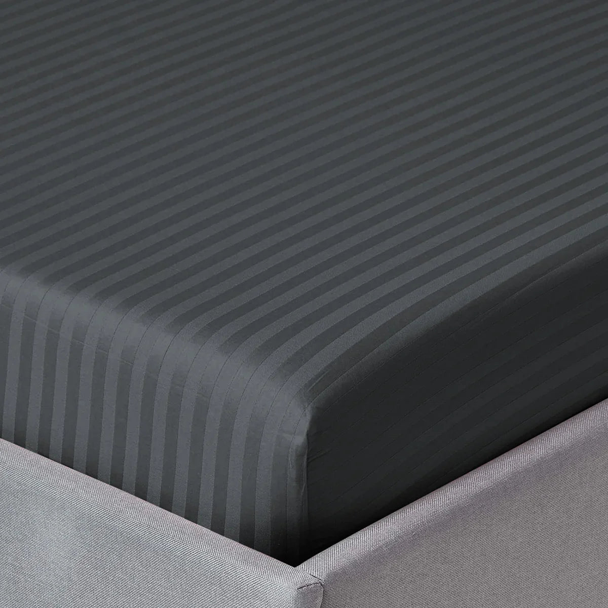 3 Pcs Stripe Fitted Sheet Set-Charcoal