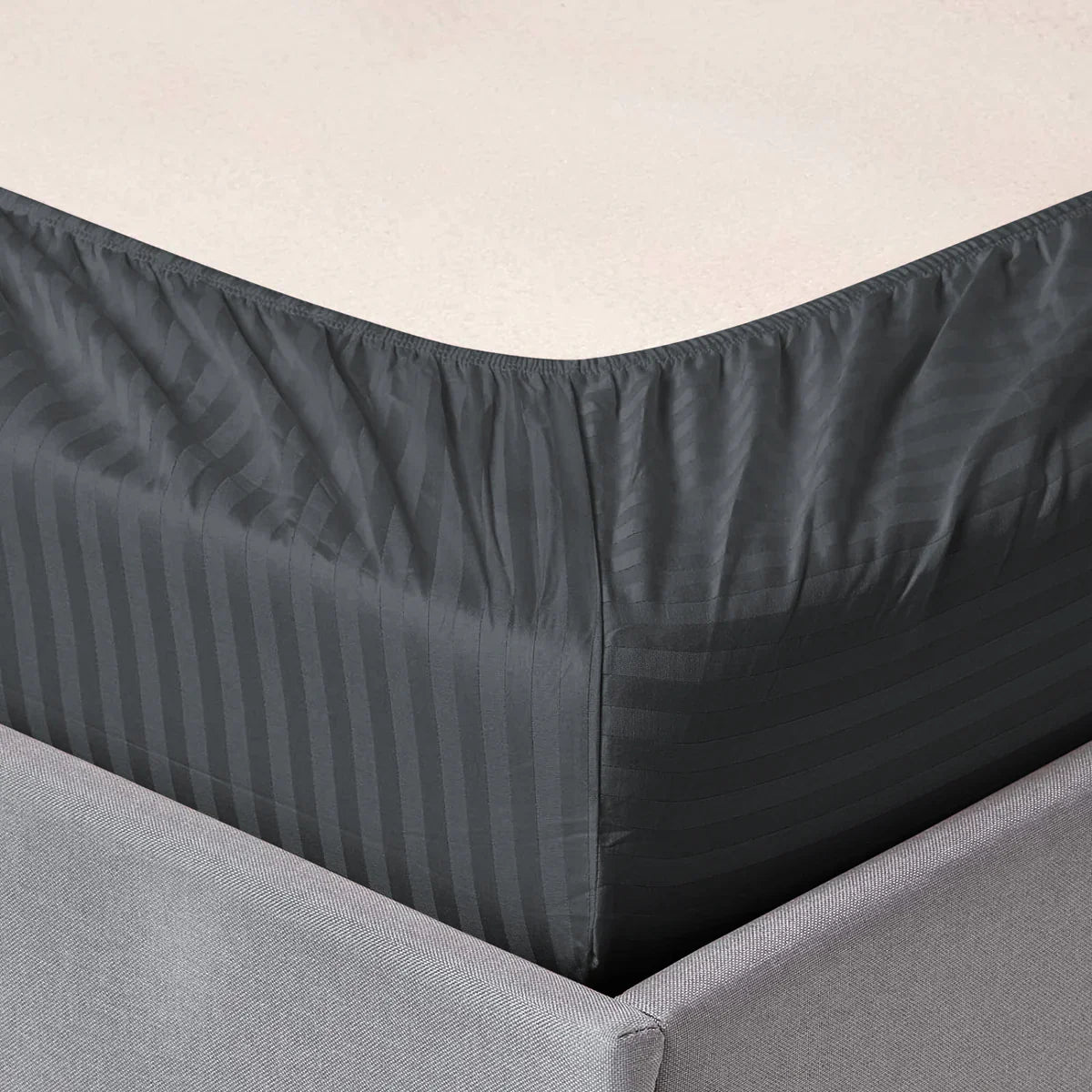3 Pcs Stripe Fitted Sheet Set-Charcoal