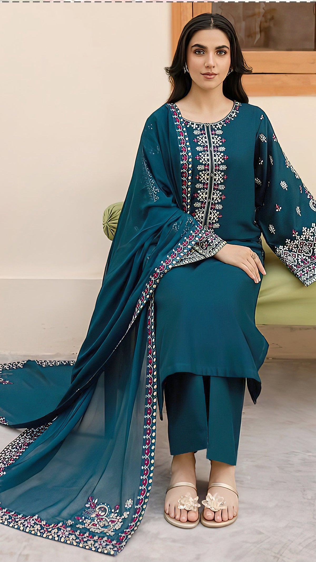 dhanak suit with ready to wear shawl