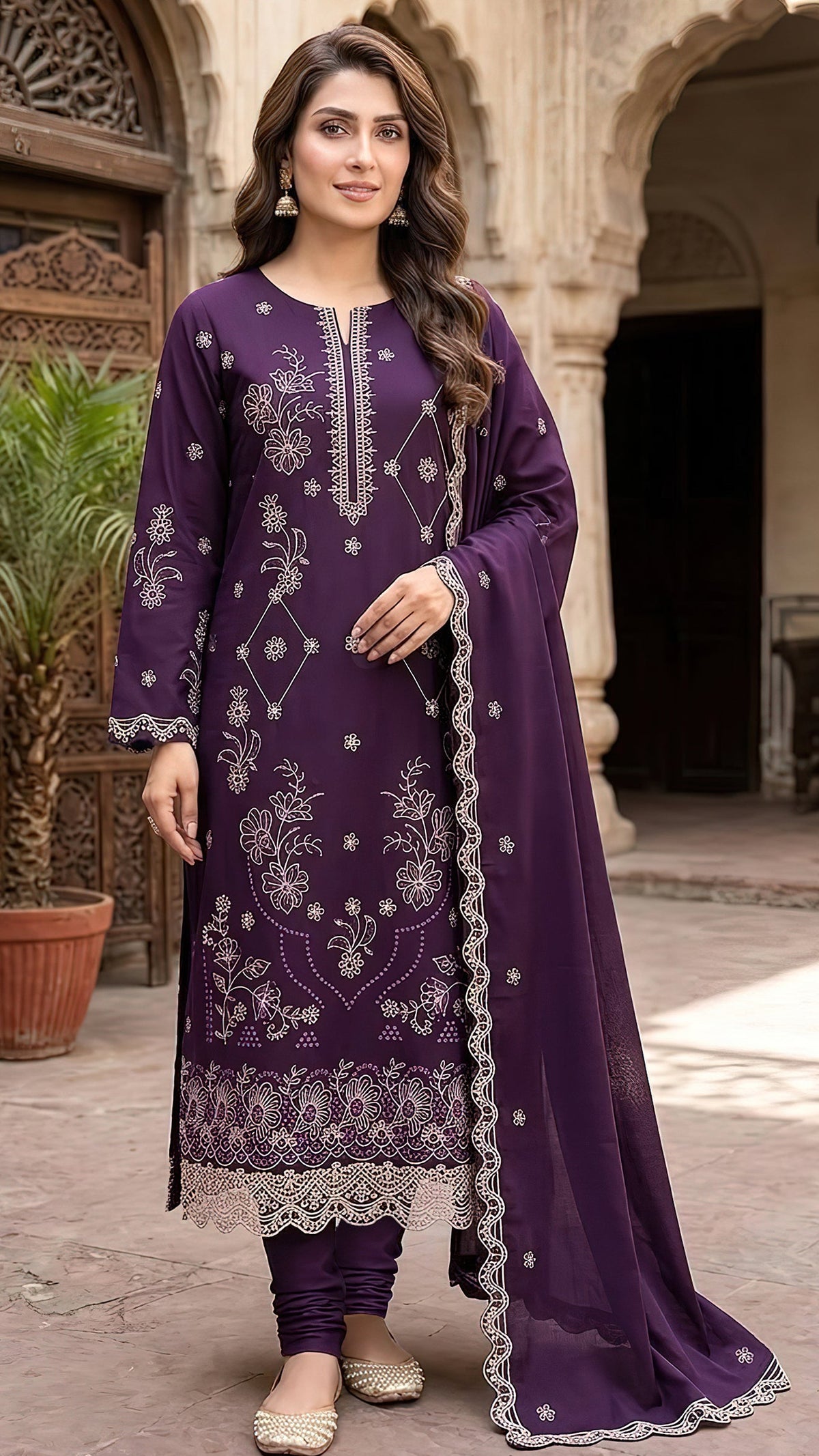 dhanak suit with ready to wear shawl