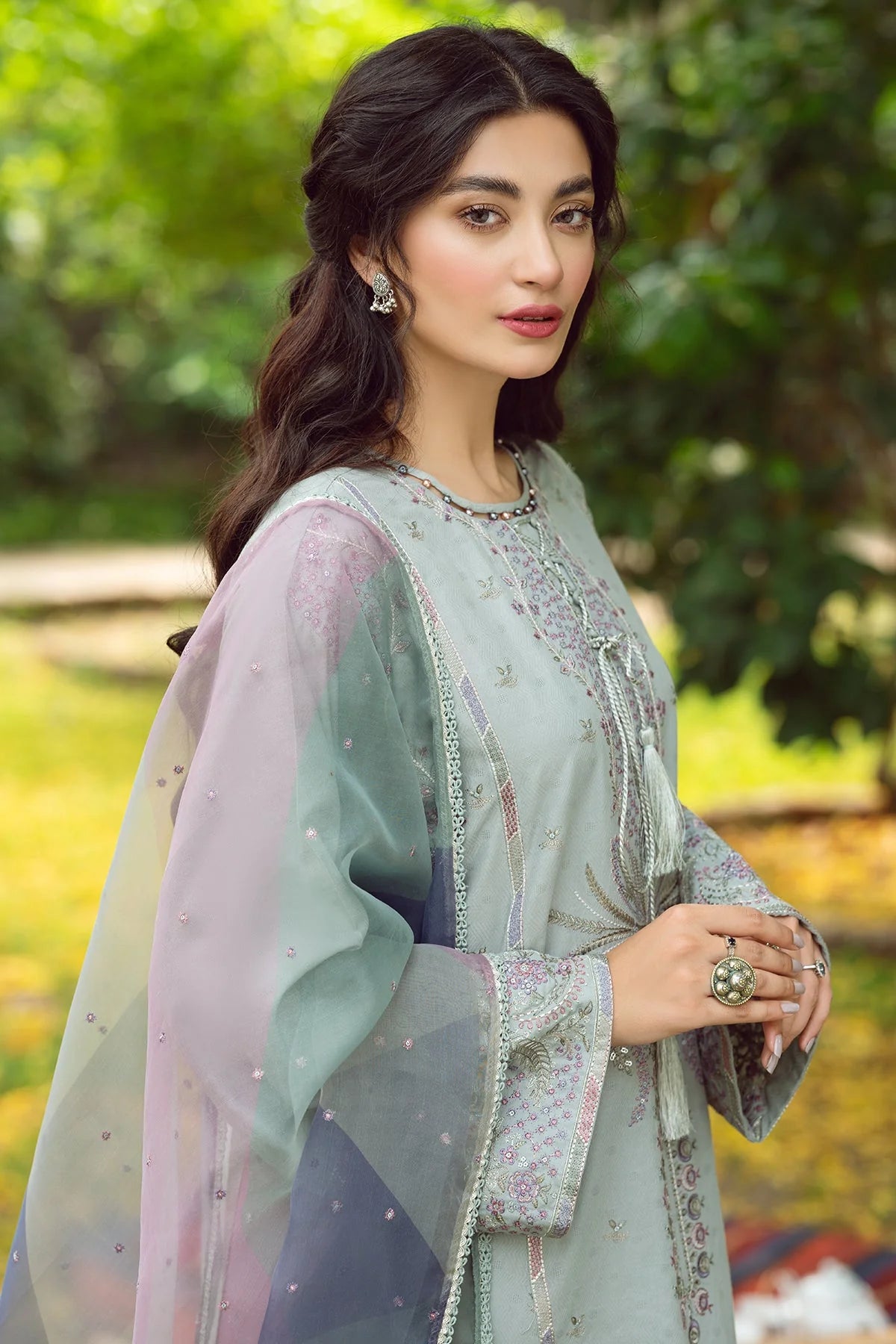 JAZMIN - 3PC LAWN EMBROIDERED SHIRT AND ORGANZA PRINTED DUPATTA WITH TROUSER