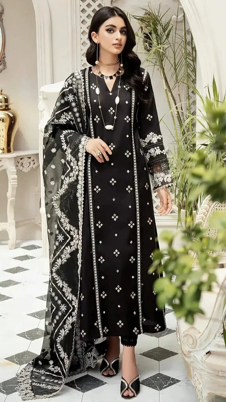 Black Embroidered with Embroidered Dupata