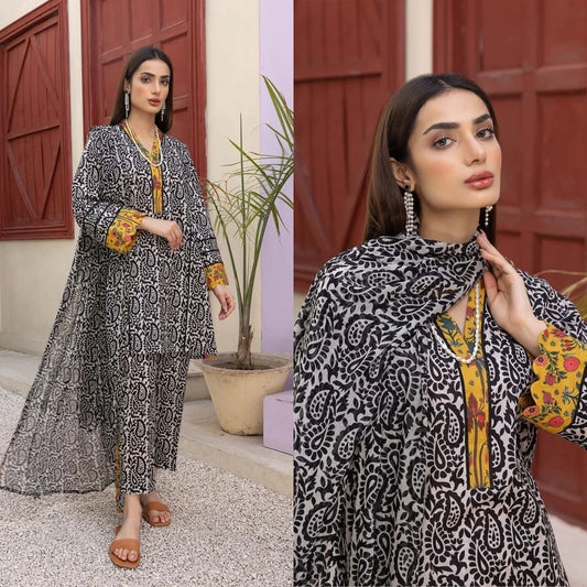 Breeze -3 Pcs digital printed Lawn Summer Collection suit with Monar Dupatta