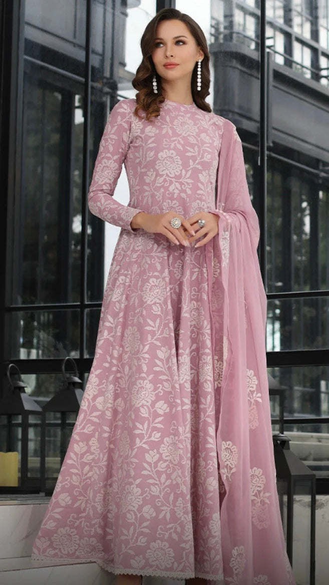 Pink 3pc Embroidered in Lawn with Bambar Chiffon Emboidered Dupata