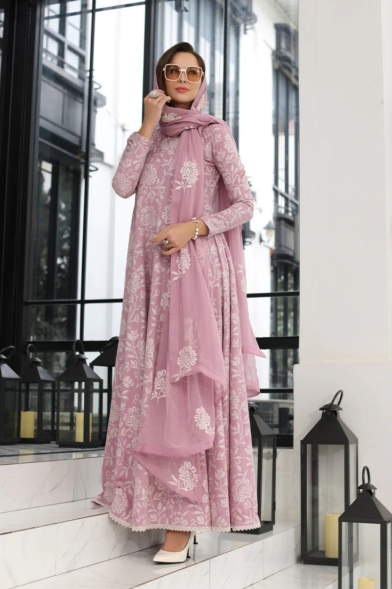 Pink 3pc Embroidered in Lawn with Bambar Chiffon Emboidered Dupata