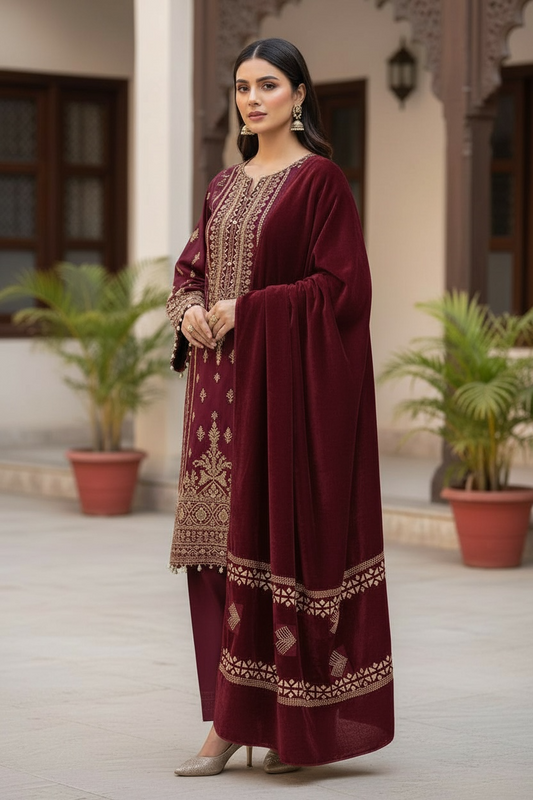 Luxury Stone Cutwork velvet Shawl