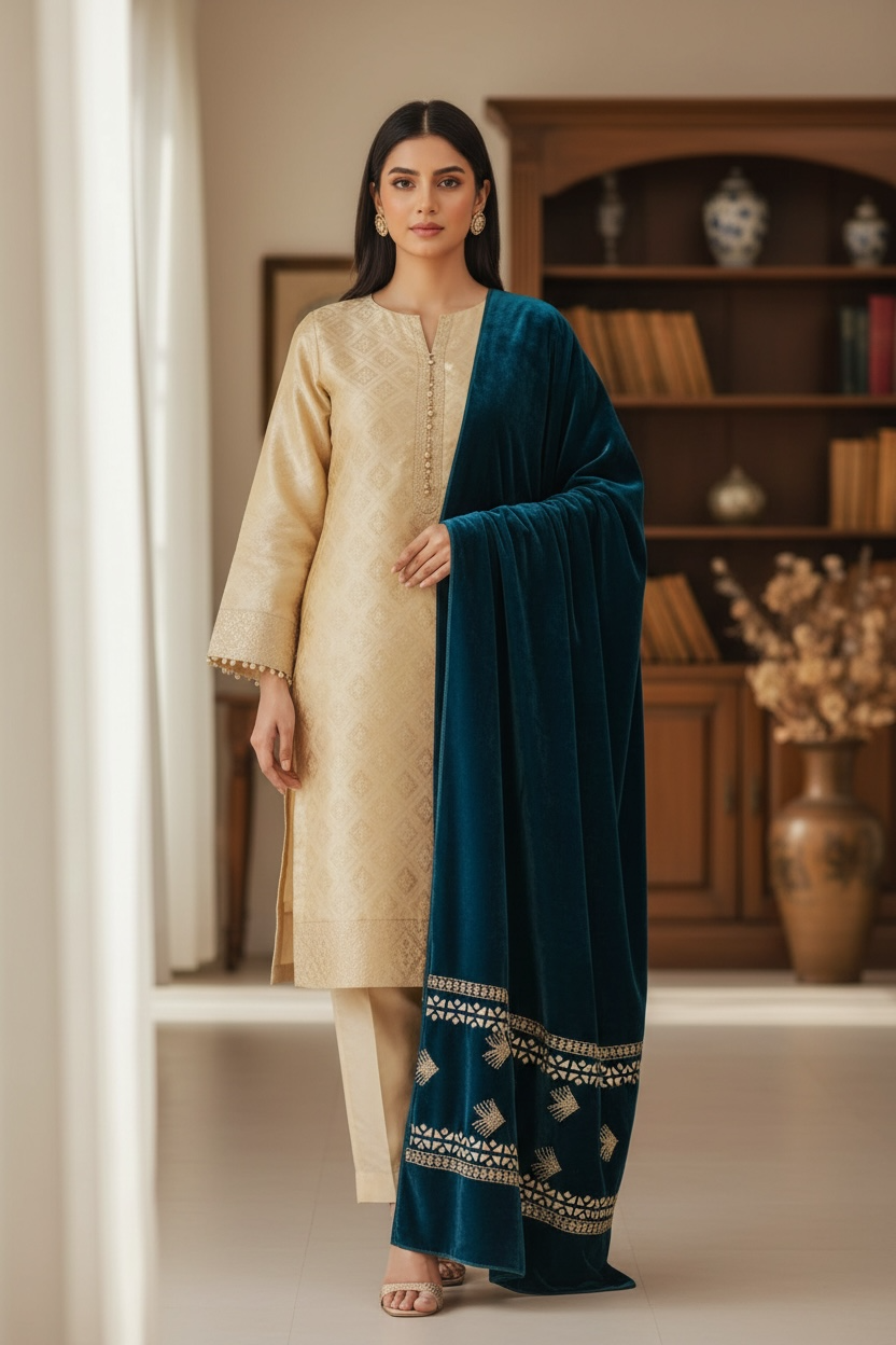 Luxury Stone Cutwork velvet Shawl