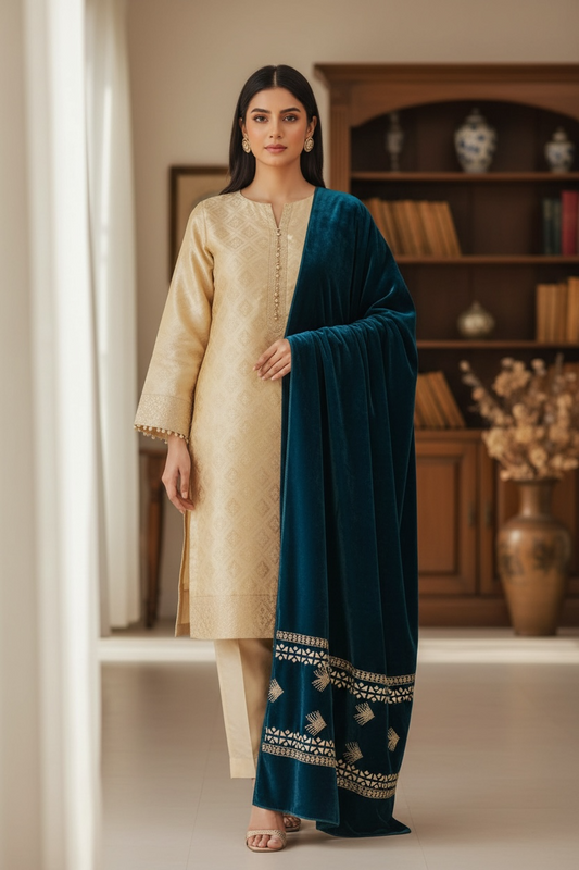 Luxury Stone Cutwork velvet Shawl