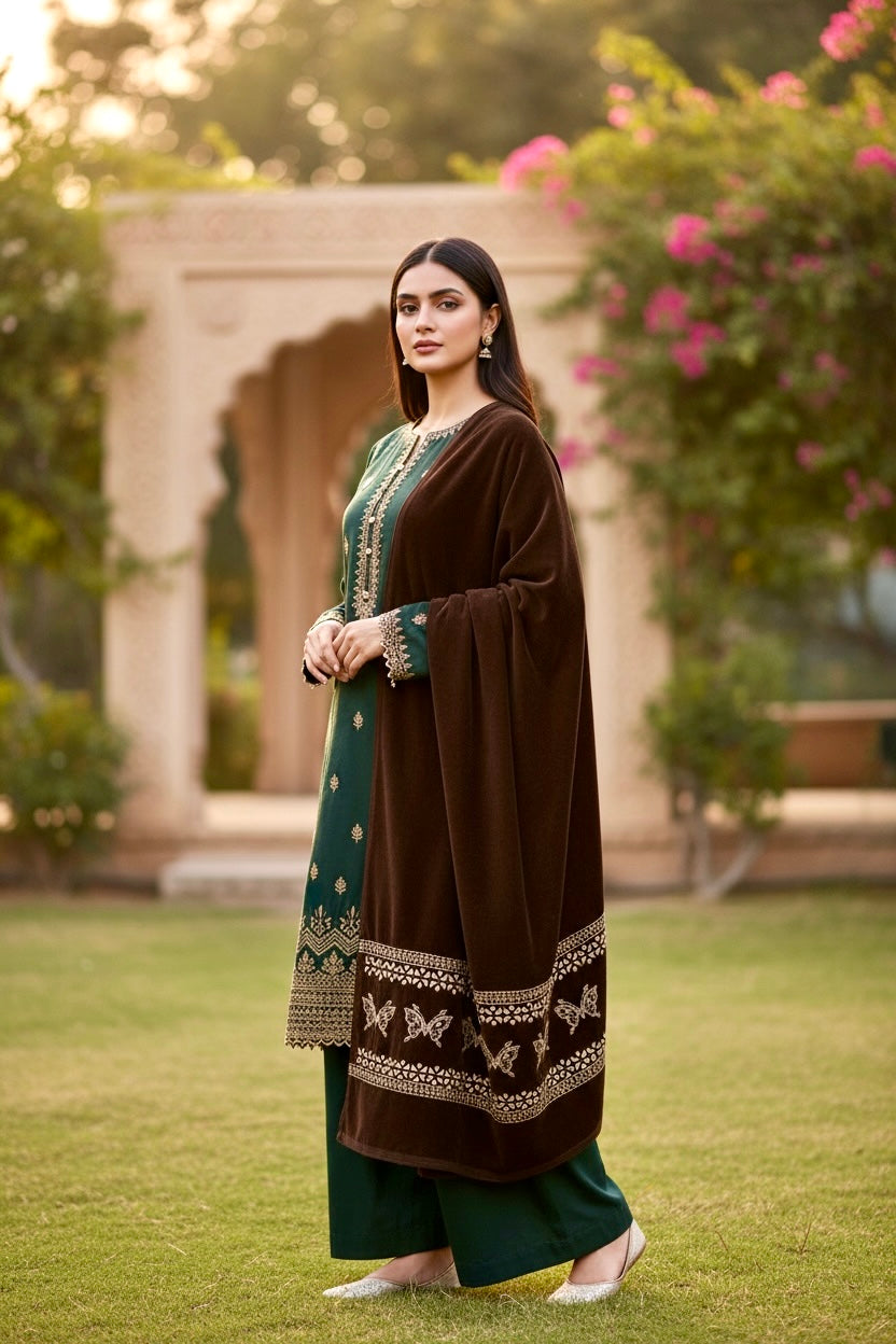 Luxury Stone Cutwork velvet Shawl