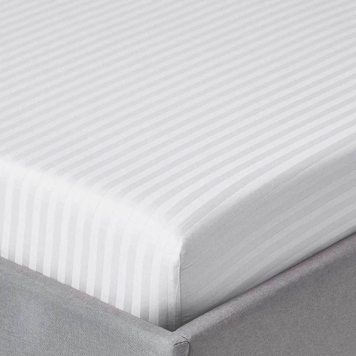 3 Pcs Stripe Fitted Sheet Set-White