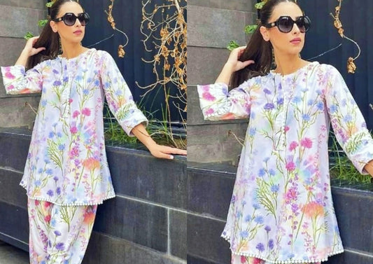 Blooming diagonal -2 Pc Lawn summer Collection printed Suit