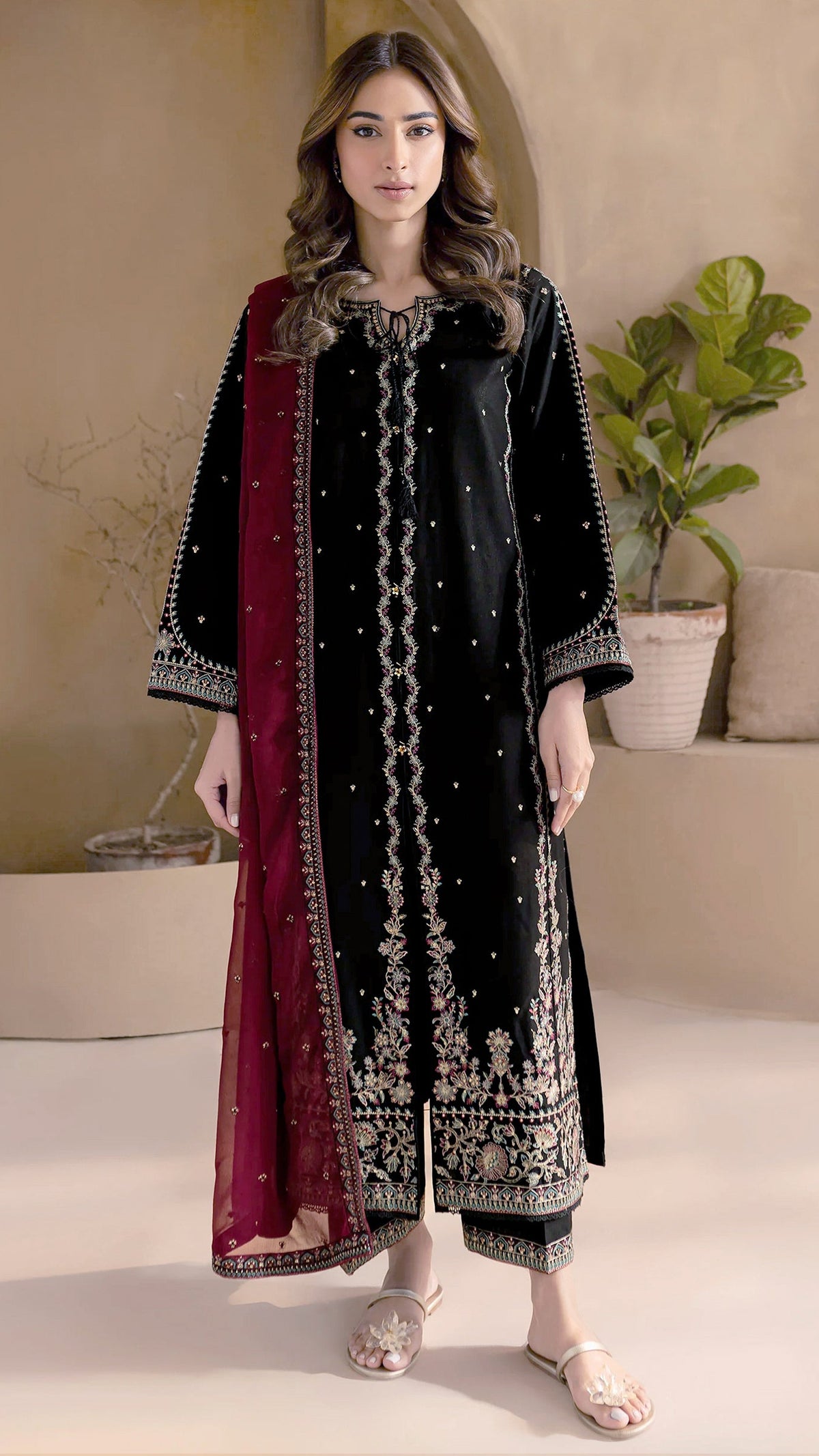 dhanak suit with ready to wear shawl