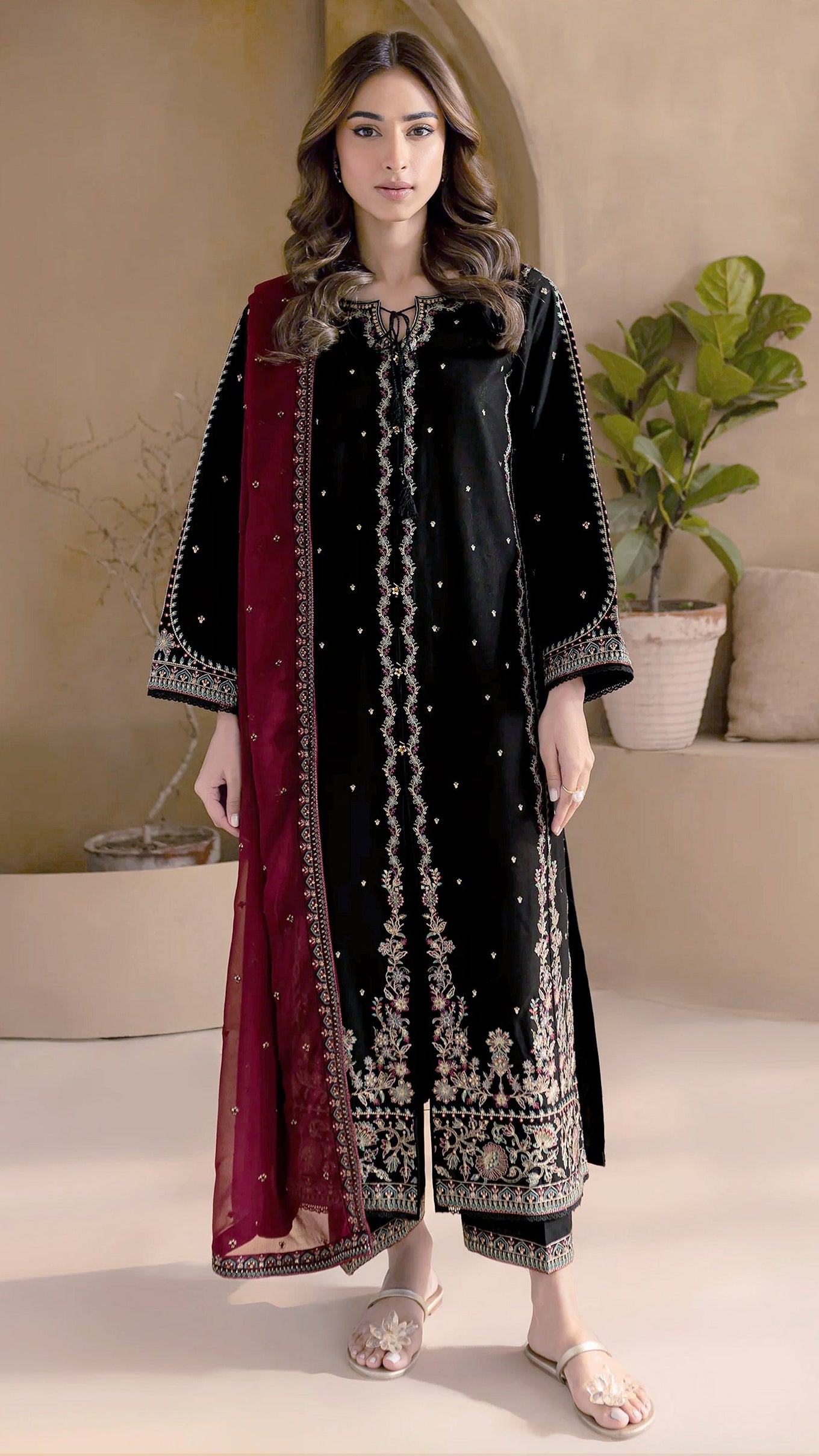 dhanak suit with ready to wear shawl