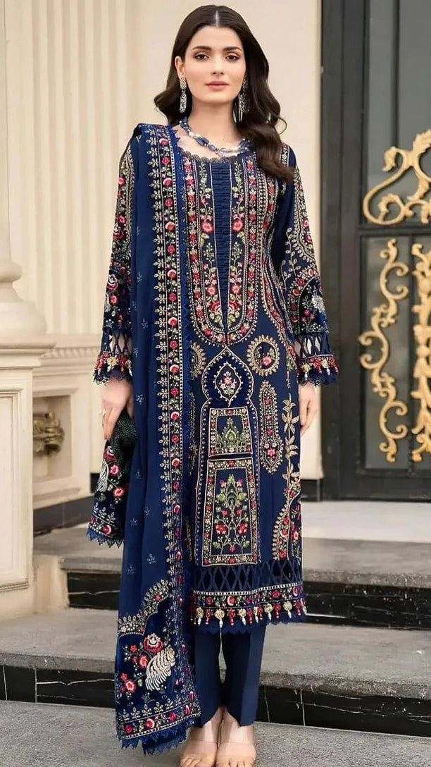 Dhanak 3 Piece  Embroidered Suit With Embroiderd 4 sided Ready to Wear Shawl D-2203