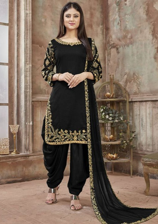 BLACK UNSTITCHED EMBROIDERED THREE PIECE SP-1252