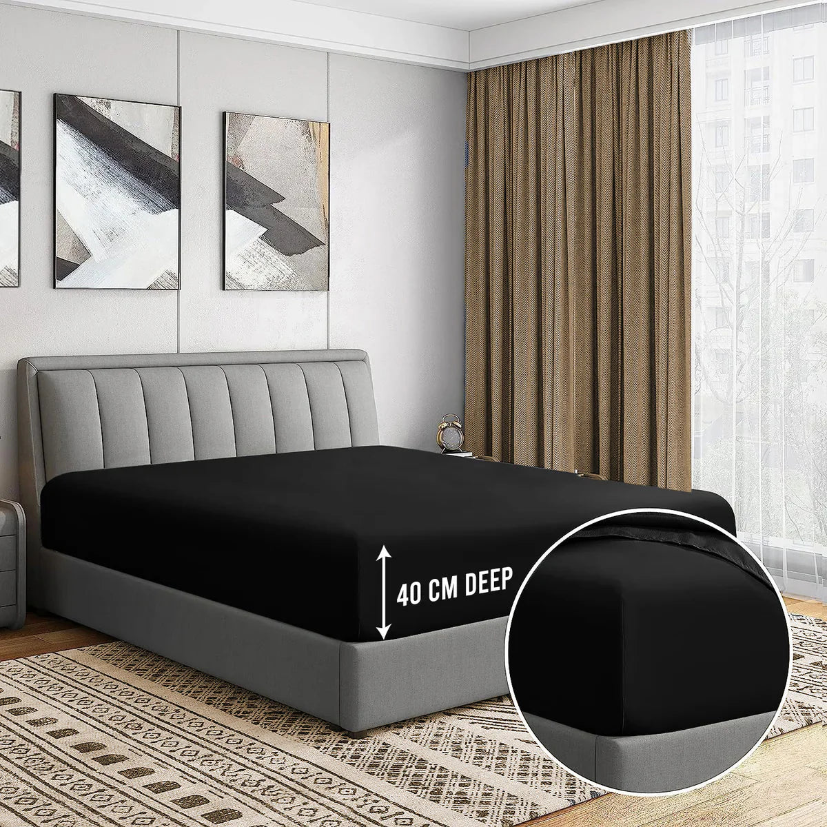 3 Pcs Fitted Sheet Set-Black