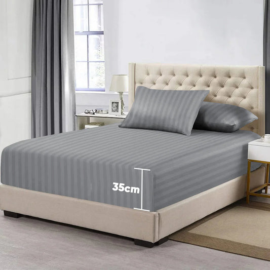 3 Pcs Stripe Fitted Sheet Set-Grey