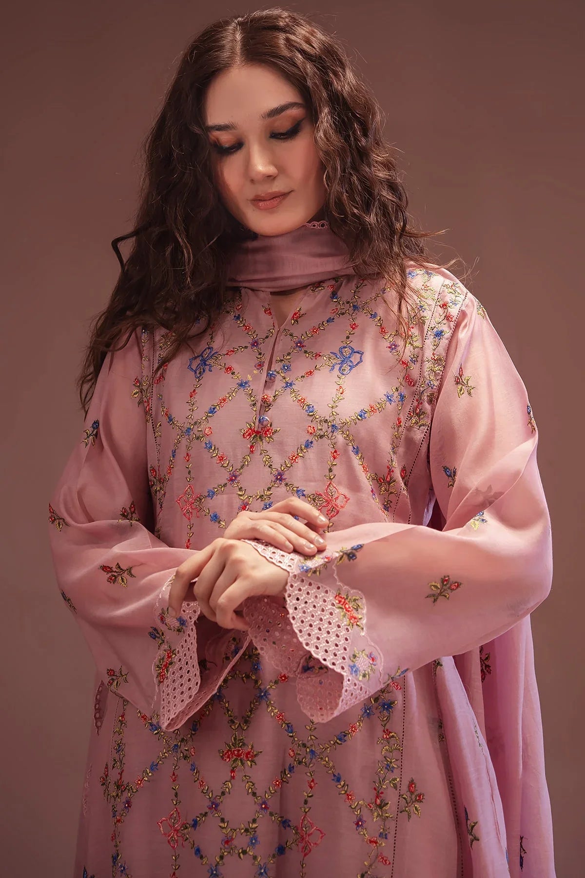 Embroidered Unstitch 3Pc Suit With Bamber Pure Chiffon Embroidered Dupatta Extra Patches Chicken kari borring Embroiderys